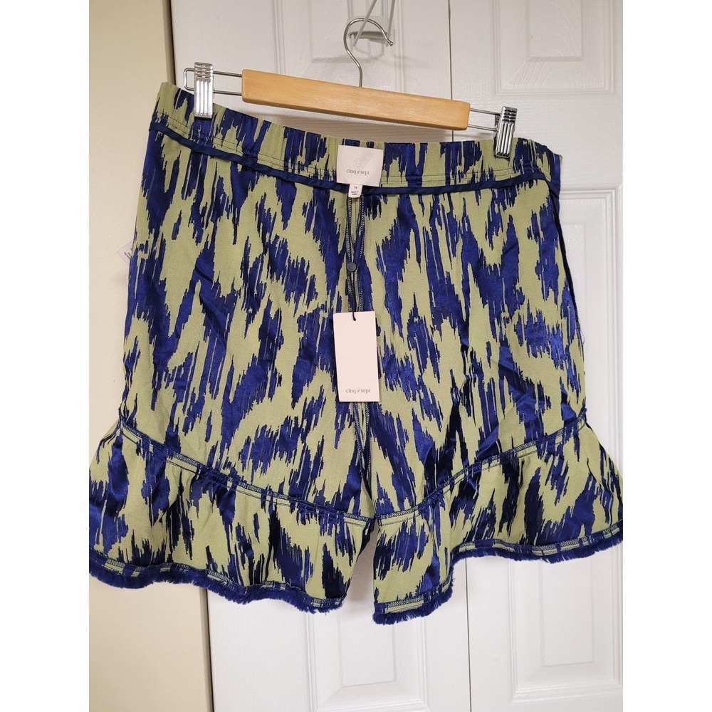 CINQ A SEPT Lexie Short‎ Ruffle Hem Ikat Print CruiseWear Blue/Olive Size 14 NWT